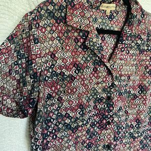 Vintage Style Abstract Pattern Button Down Blouse